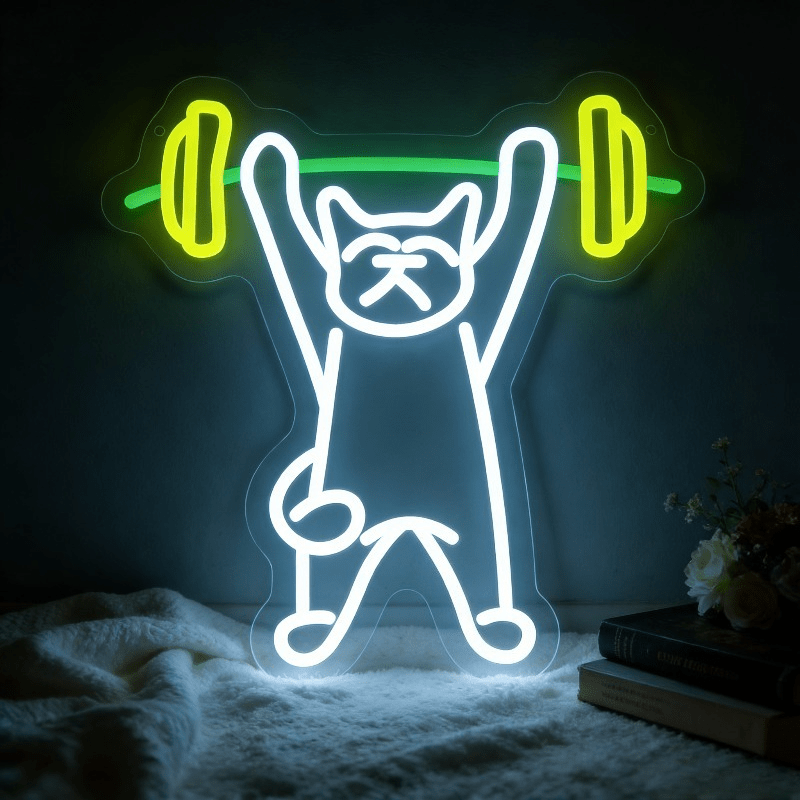 Cat Lifting Weights Neon Sign  - đánh giá và giá Home Gym Neon Sign